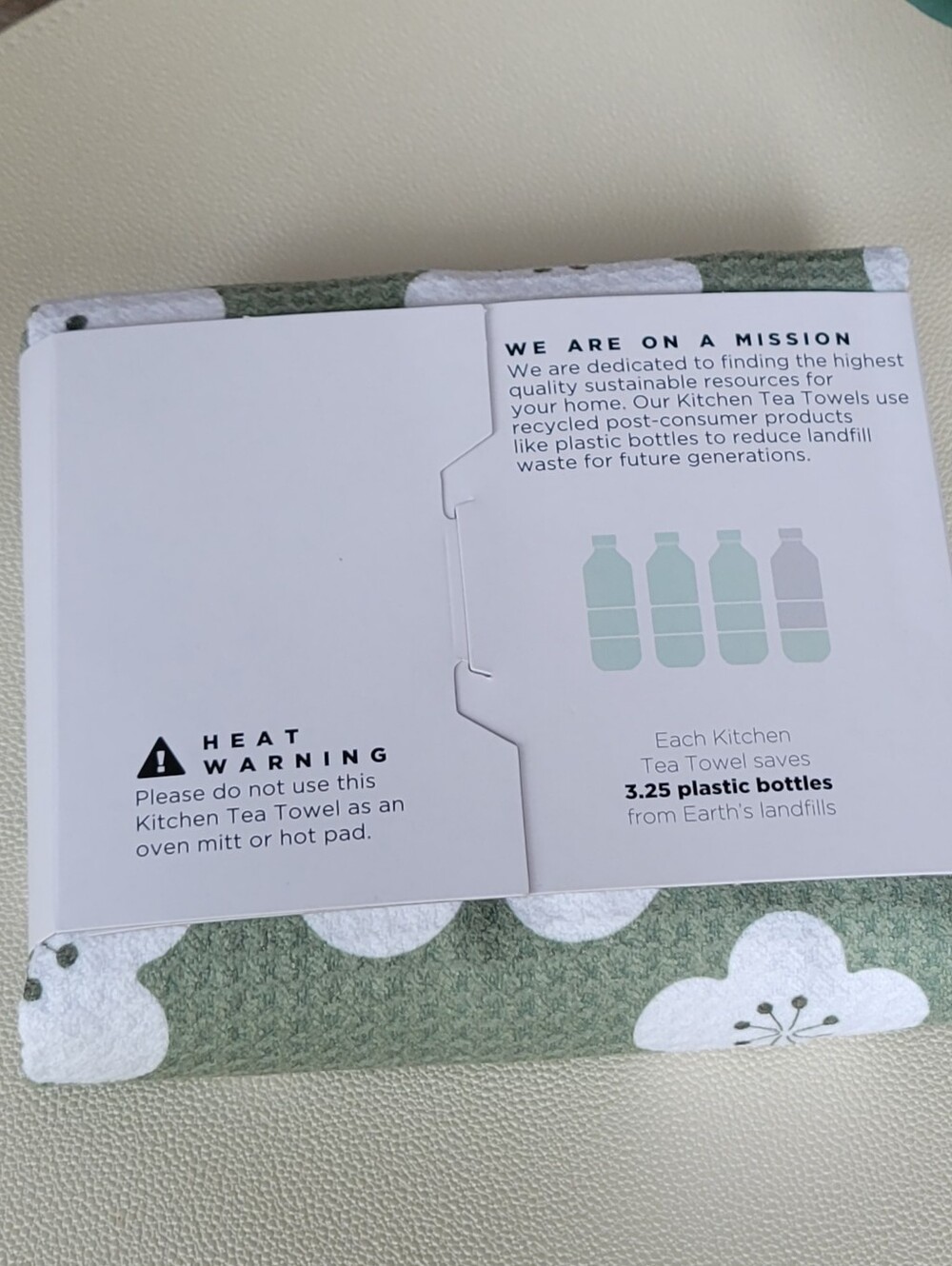 Haven QUICK DRY White Floral Green Tea Towels set of 2 - Picture 7 of 7